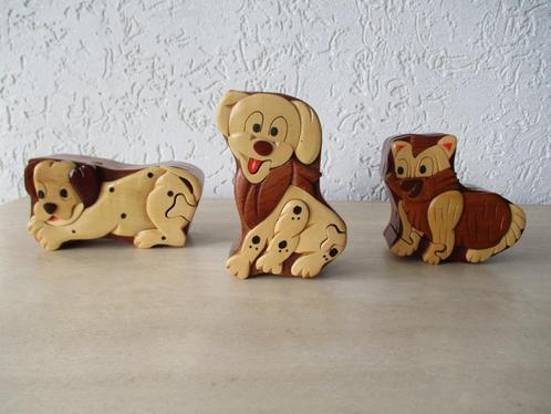 Prachtig handgemaakt Intarsia Wood Art Dog Puzzle box, Antiek en Kunst, Curiosa en Brocante, Ophalen of Verzenden