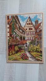 Geborduurd doek. Vakwerkhuizen in Duisburg., Ophalen of Verzenden