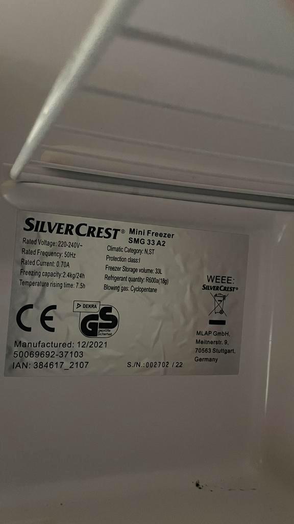 Silvercrest Mini Vriezer - Compact en Handig! ZGAN., Witgoed en Apparatuur, Koelkasten en IJskasten, Zo goed als nieuw, Met aparte vriezer