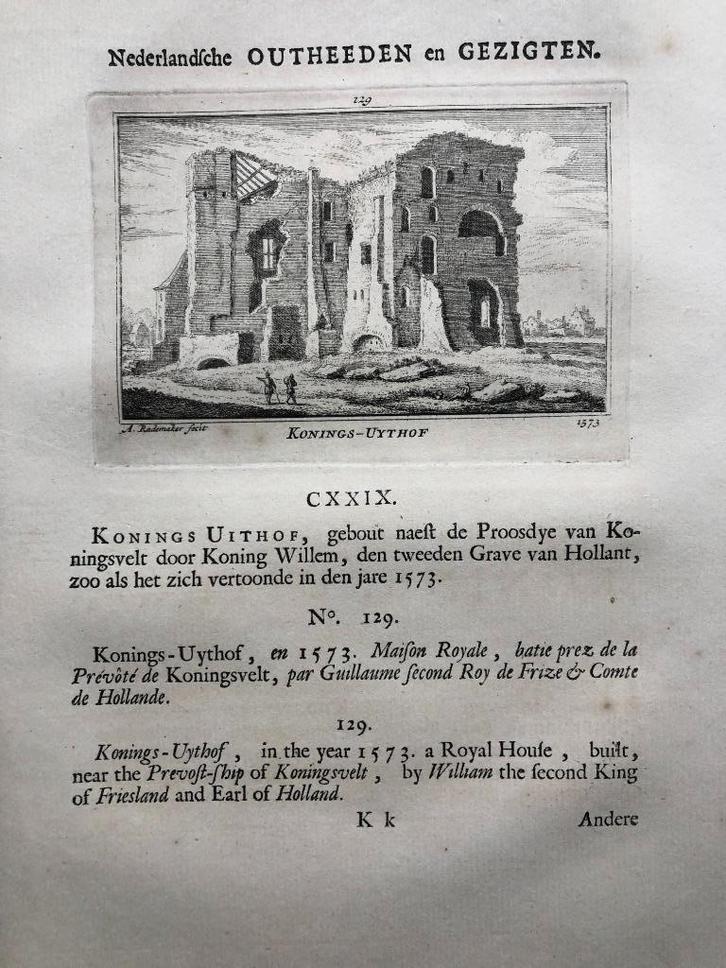 129 / Delft Konings Uithof Kopergravure 1732, Antiek en Kunst, Kunst | Etsen en Gravures, Ophalen of Verzenden