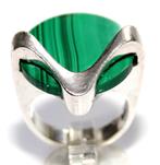Sterling Zilver Malachiet Scandinavisch Design Ring, Sieraden, Tassen en Uiterlijk, Antieke sieraden, Ophalen of Verzenden, Zilver