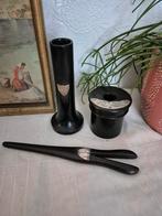 3 antieke Engelse kaptafel items ebbenhout met zilver, Ophalen of Verzenden