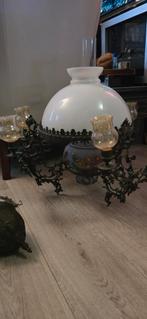 Antieke Koperen Kroonluchter met Glas, Antiek en Kunst, Antiek | Lampen, Ophalen of Verzenden