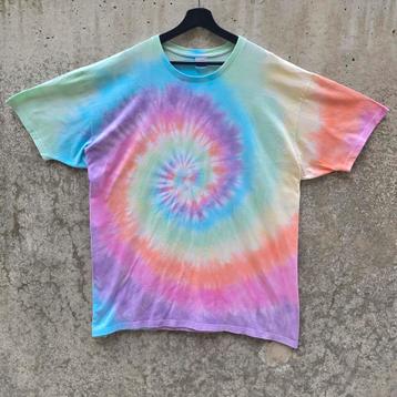 Pastel regenboog tie dye fret & maan t-shirt unisex maat 4XL beschikbaar voor biedingen