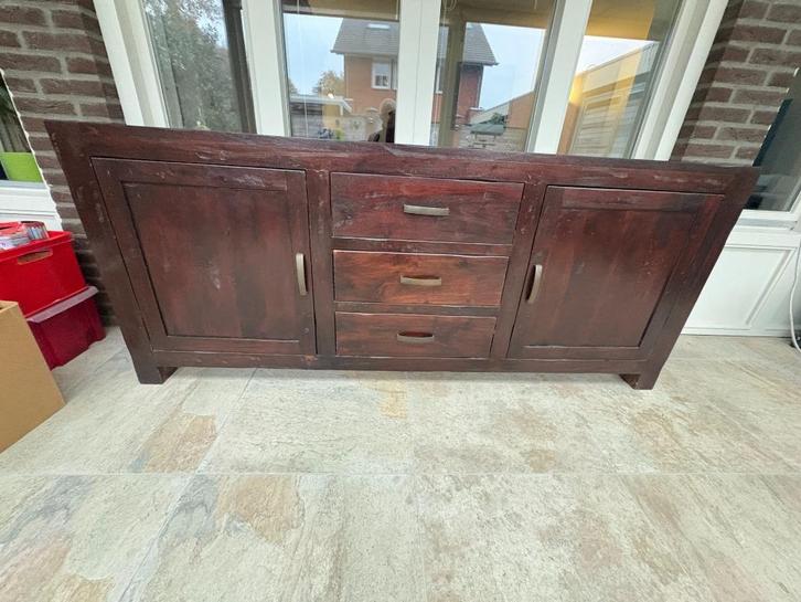 Dressoir kast van massief hout,, Huis en Inrichting, Kasten | Dressoirs, Gebruikt, 150 tot 200 cm, 25 tot 50 cm, Met lade(s), Met deur(en)