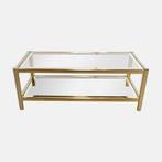 Vintage glazen messing salontafel, Ophalen, Gebruikt, 100 tot 150 cm, 50 tot 100 cm