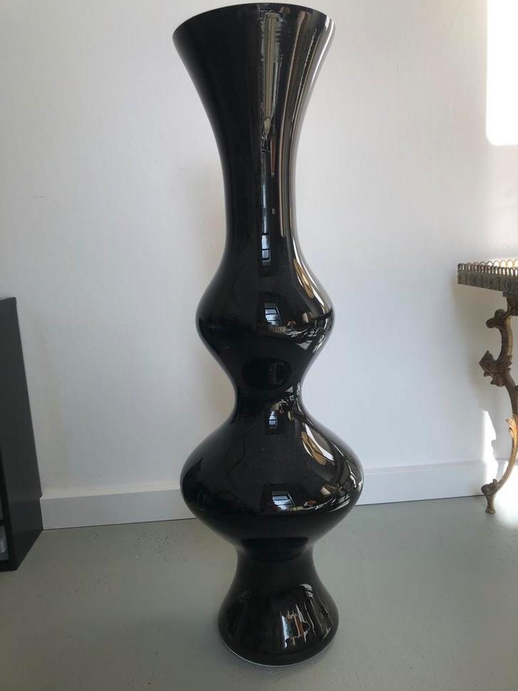 Zwarte Glazen Design Vaas, Huis en Inrichting, Woonaccessoires | Vazen, Gebruikt, Zwart, 75 cm of meer, Glas, Ophalen