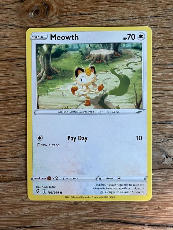 Meowth 199/264 - Fusion Strike FST - Pokemon Kaart, Hobby en Vrije tijd, Verzamelkaartspellen | Pokémon, Nieuw, Losse kaart, Ophalen of Verzenden
