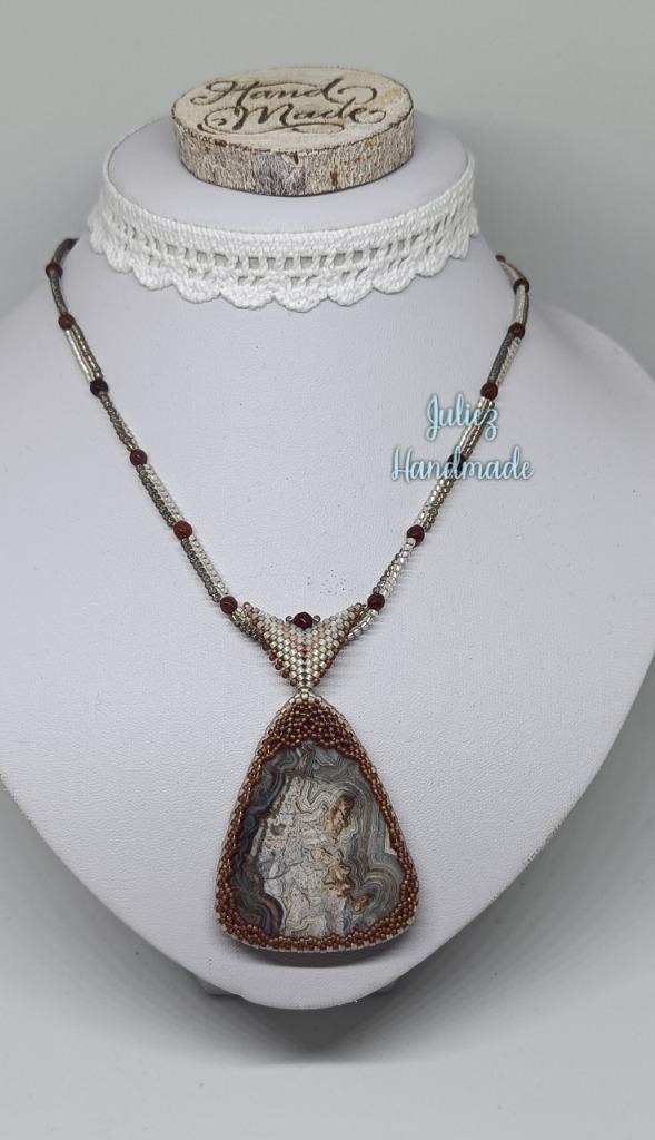 Crazy Lace agaat hanger ketting met Miyuki "Juliez handmade", Sieraden, Tassen en Uiterlijk, Kettingen, Nieuw, Steen of Mineraal