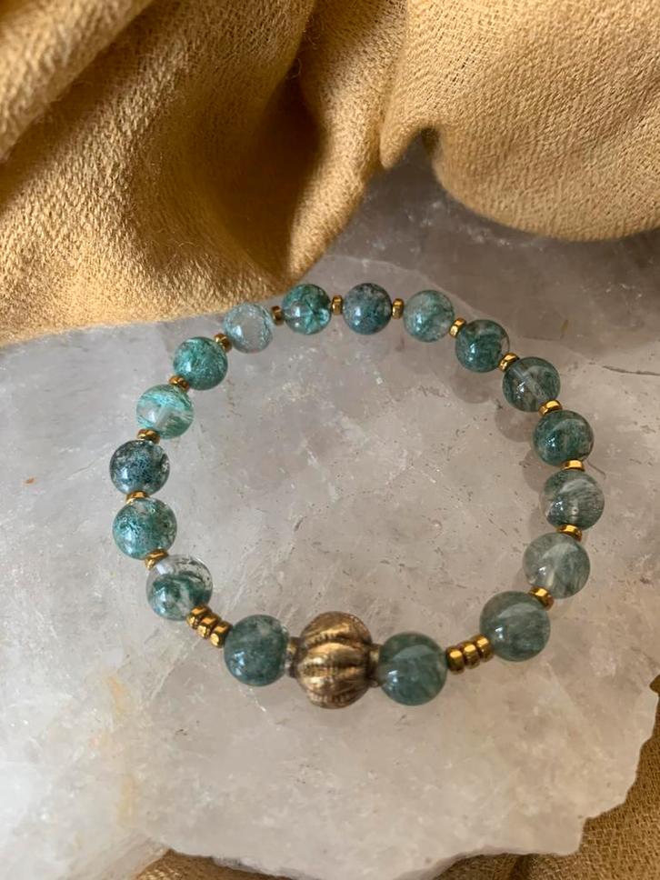 Fantoomkwarts Tibet beschermt sjamaan hoge trilling wisdom, Sieraden, Tassen en Uiterlijk, Armbanden, Nieuw, Zilver, Groen, Met bedels of kralen