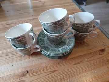 English Ironstone koppen en schotels (6) groen beschikbaar voor biedingen