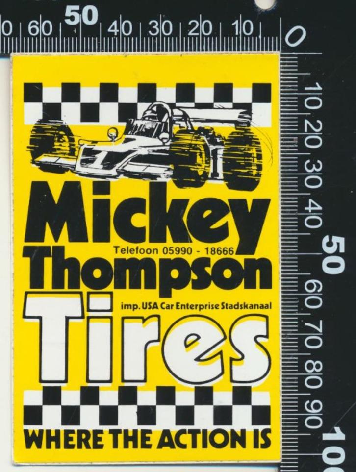 Sticker: Mickey Thompson Tires - Where the action is, Verzamelen, Stickers, Zo goed als nieuw, Auto of Motor, Ophalen of Verzenden