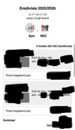 4 kaarten ajax nec beschikbaar zie beschrijving, Tickets en Kaartjes, Drie personen of meer