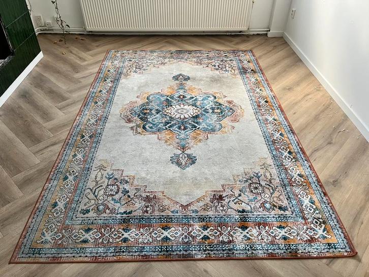 Dutchbone Mahal Vloerkleed – Blauw & Brick, 200x300 cm, Huis en Inrichting, Stoffering | Tapijten en Kleden, Zo goed als nieuw