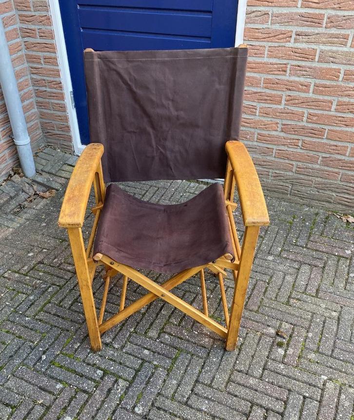 Leuke Regisseursstoel - vintage retro mid century brocante, Huis en Inrichting, Fauteuils, Gebruikt, Hout, Stof, Minder dan 50 cm