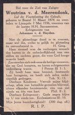 Meerendonk Woutrina 1874 Boxtel 1936 Liempde, Ophalen of Verzenden, Bidprentje