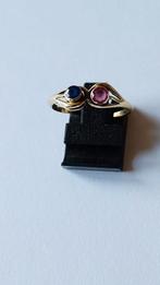 Oude gouden ring met Robijn en Saffier, 14 krt, Verzenden, Goud, Ring, Met edelsteen