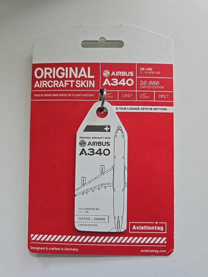 Aviationtag A340 SWISS - Limited Edition Sleutelhanger, Verzamelen, Luchtvaart en Vliegtuigspotten, Nieuw, Overige typen, Ophalen of Verzenden