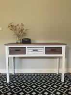 Wit houten sidetable, bureau, haltafel met 3 lades, Huis en Inrichting, Tafels | Sidetables, Ophalen, Gebruikt, 100 tot 150 cm