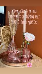 3 Glazen vaasjes roze of grijs, Ophalen of Verzenden, Zo goed als nieuw, Geboorte of Huwelijk