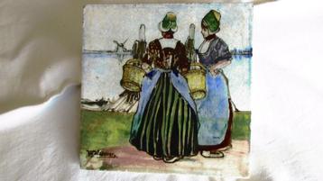 Jugendstilltegel,ca.1910,w.s.Distel, klederdracht Walcheren beschikbaar voor biedingen