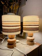Zweedse pinewood vintage retro tafellampen lamp set bedlamp, Gebruikt, Ophalen of Verzenden, Stof, Vintage retro