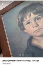 Schilderij jongetje met traan in houten lijst Vintage, Ophalen of Verzenden