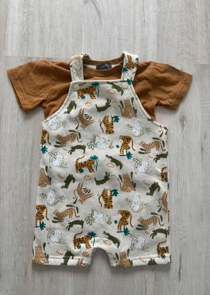 Jungle tuinbroek salopette tijger olifant krokodil setje 98, Kinderen en Baby's, Kinderkleding | Maat 98, Zo goed als nieuw, Jongen of Meisje