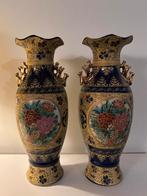 Exclusieve set grote Chinese vazen – kobaltblauw en goud, Ophalen of Verzenden