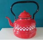 Emaille fluitketel waterketel rood met witte stippen, Ophalen of Verzenden, Zo goed als nieuw