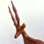 vintage teak houtsnijwerk HERT groot model Scandinavisch MCM, Ophalen of Verzenden