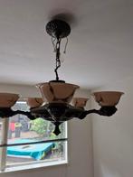 Art Deco Bronzen Hanglamp, Huis en Inrichting, Lampen | Kroonluchters, Ophalen of Verzenden, Gebruikt, Glas, Art Deco
