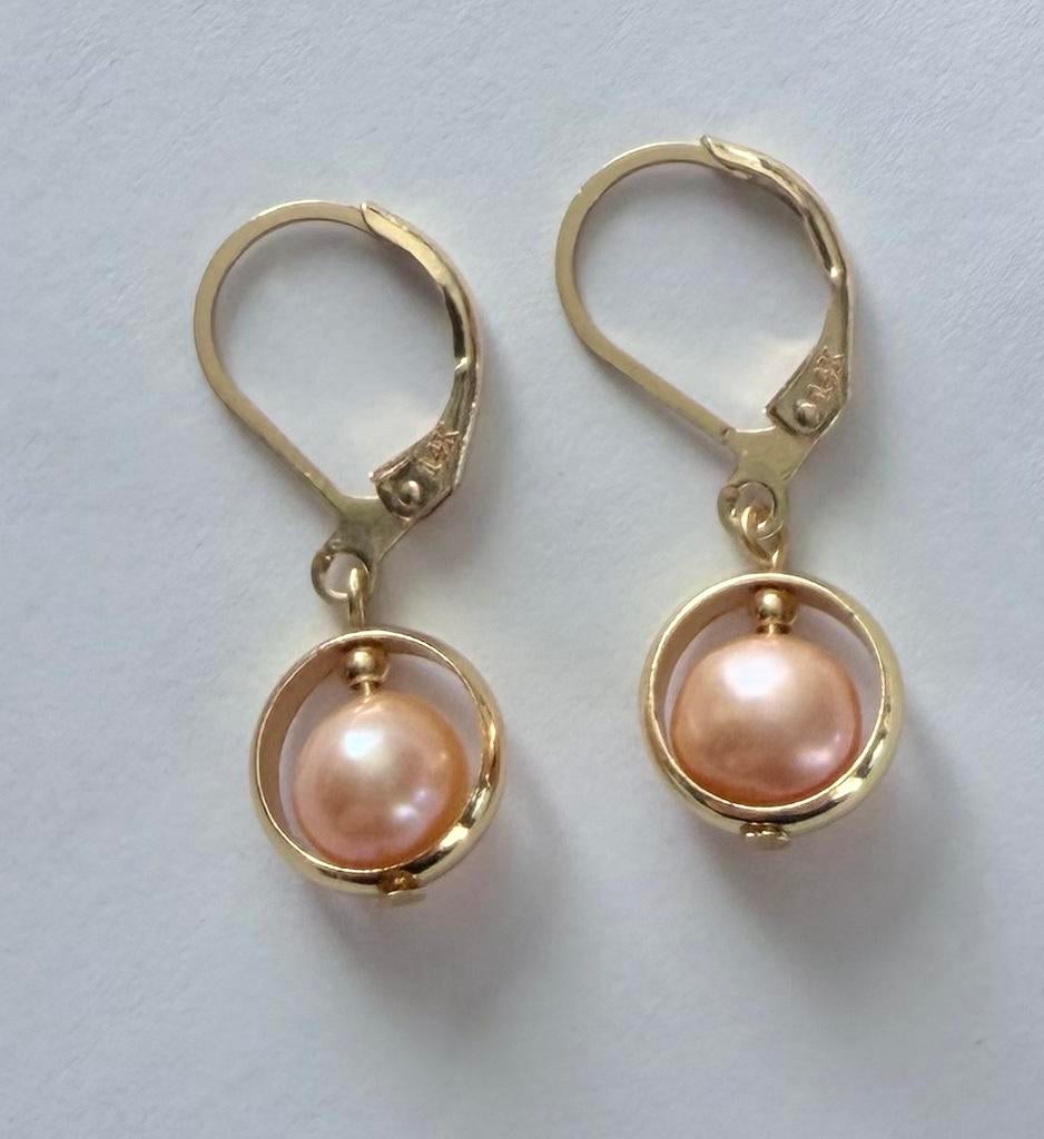 Prachtige Parel Oorbellen van Roze Akoya Parels 14K, Hangers, Nieuw, Ophalen of Verzenden, Roze