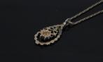 Sale Roos diamanten antieke hanger goud zilver ketting dames, Ophalen of Verzenden, Goud, Ketting, Met edelsteen