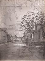 Nieuwe Wolda Dorpsgezicht tekenening R.Sievers 50/60er jaren, Ophalen of Verzenden