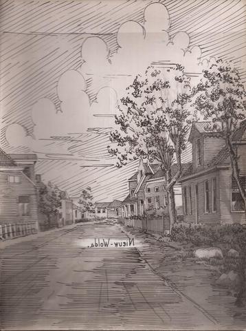 Nieuwe Wolda Dorpsgezicht tekenening R.Sievers 50/60er jaren beschikbaar voor biedingen