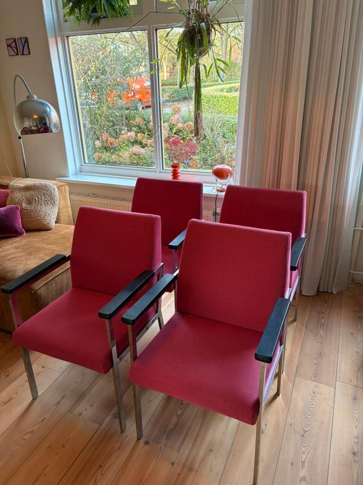 Vier vintage stoelen, Huis en Inrichting, Stoelen, Gebruikt, Vier, Stof, Overige kleuren, Ophalen