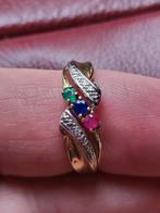 Diamant Ring. Saffier-Robijn-Smaragd, Sieraden, Tassen en Uiterlijk, Ringen, Ophalen of Verzenden, Zo goed als nieuw, Dame, Goud