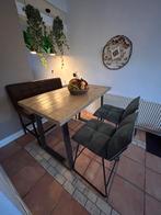 Hoge eettafel met bank en 2 barkrukken, 200 cm of meer, Zo goed als nieuw, Rechthoekig, 50 tot 100 cm