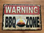 WARNING BBQ-Zone metalen reclamebord / wandbord (Old Look), Www.pand50.nl, Nieuw, Ophalen of Verzenden, Info@pand50.nl
