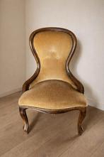 Antiek / vintage fauteuil – houten frame & fluweel, Ophalen