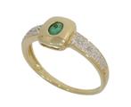 Smaragd met 4 diamanten 14k gouden moderne dames ring, Voordeelsieraden, Ophalen of Verzenden, Zo goed als nieuw, 17 tot 18