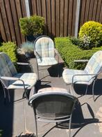 4 tuinstoelen met kussens, Ophalen, Gebruikt, Metaal, Stapelbaar