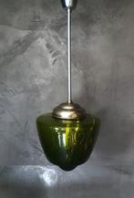Vintage Groene Art Deco Bubbelglas Conische Hanglamp, Huis en Inrichting, Lampen | Hanglampen, Gebruikt, 50 tot 75 cm, Ophalen of Verzenden