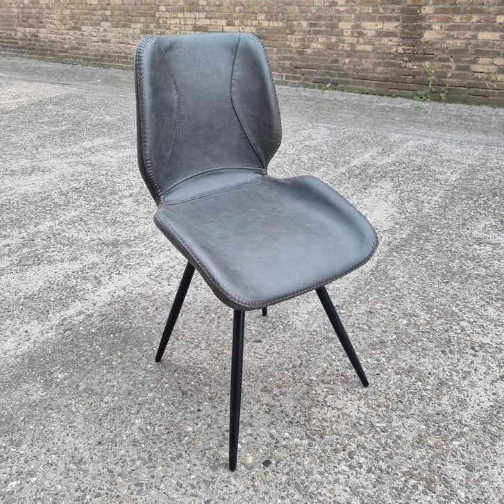 Nette eetkamerstoelen grijs leer met zwarte poten, Huis en Inrichting, Stoelen, Nieuw, Eén, Leer, Grijs, Ophalen of Verzenden
