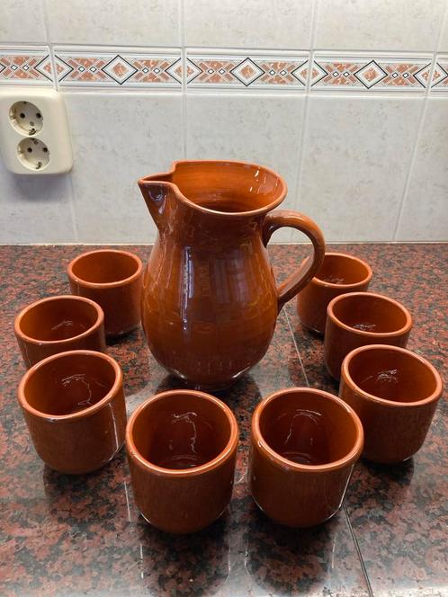 Aardewerk Sangria Set - Kan & 8 Bekers, Antiek en Kunst, Antiek | Keramiek en Aardewerk, Ophalen