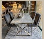 Eettafel Wit/Grijs Marmer Zilver-chroom, Overige materialen, Zo goed als nieuw, 150 tot 200 cm, Vier personen