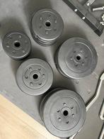 Halterschijven set 60kg 30mm kunststof - incl dumbell stang, Sport en Fitness, Fitnessmaterialen, Ophalen, Zo goed als nieuw