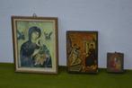 3 vintage religieuze iconen waarvan 2 op hout, 1 in lijst, Antiek en Kunst, Antiek | Religie, Ophalen of Verzenden