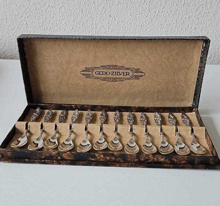 Gero zilver 12 lepeltjes gesigneerd met originele doos, Antiek en Kunst, Antiek | Goud en Zilver, Zilver, Ophalen of Verzenden